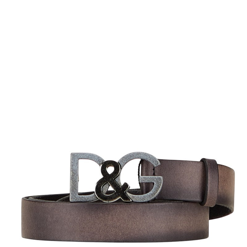 ドルチェアンドガッバーナ ロゴ バックル ベルト BC3735 グレー ブラック レザー メンズ DOLCE&GABBANA 【中古】