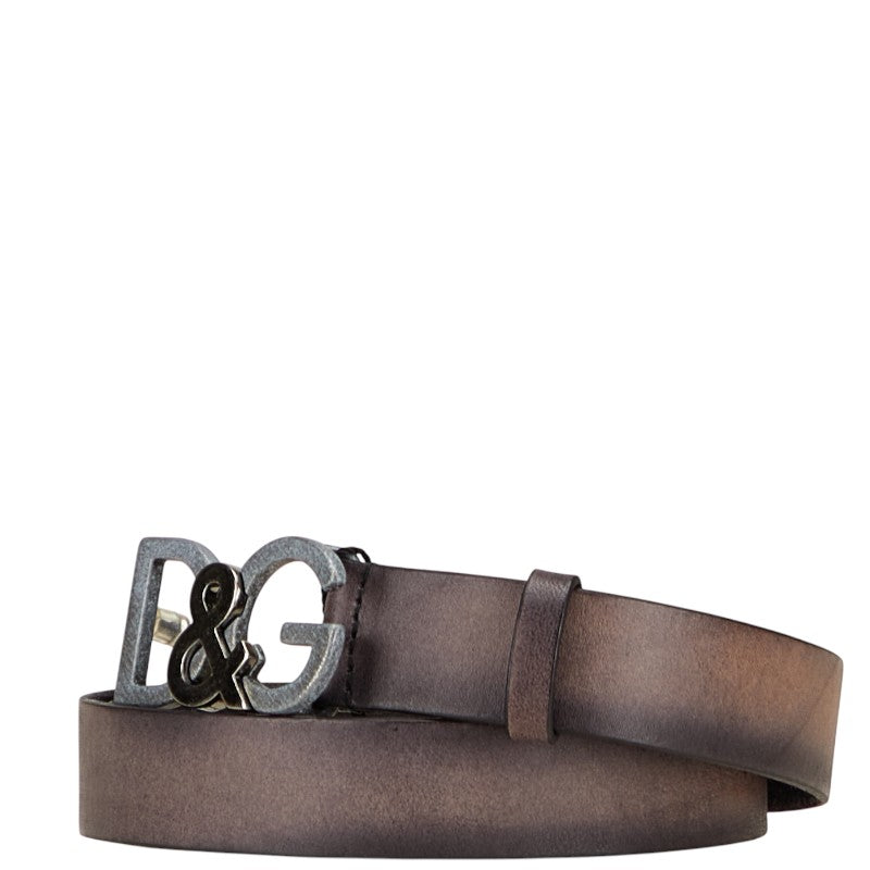 ドルチェアンドガッバーナ ロゴ バックル ベルト BC3735 グレー ブラック レザー メンズ DOLCE&GABBANA 【中古】