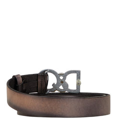 ドルチェアンドガッバーナ ロゴ バックル ベルト BC3735 グレー ブラック レザー メンズ DOLCE&GABBANA 【中古】