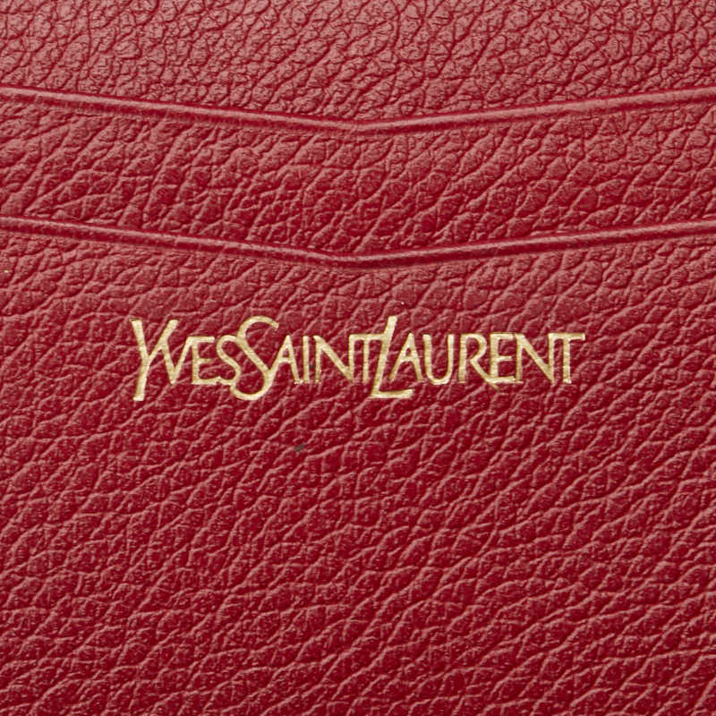 サンローラン YSLロゴ パスケース カードケース レッド ゴールド レザー レディース SAINT LAURENT 【中古】