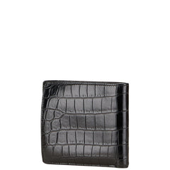 サンローラン YSLロゴ クロコ型押し 二つ折り財布 ブラック レザー レディース SAINT LAURENT 【中古】
