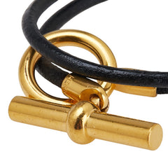 エルメス グレナン 2連 ブレスレット チョーカー ブラック ゴールド レザー メッキ レディース HERMES 【中古】