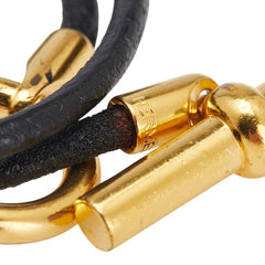 エルメス グレナン 2連 ブレスレット チョーカー ブラック ゴールド レザー メッキ レディース HERMES 【中古】