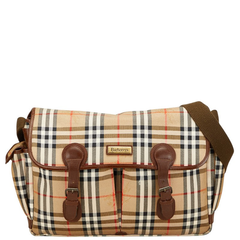 バーバリー ノバチェック シャドーホース ショルダーバッグ ベージュ ブラウン キャンバス レザー レディース BURBERRY 【中古】