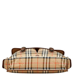 バーバリー ノバチェック シャドーホース ショルダーバッグ ベージュ ブラウン キャンバス レザー レディース BURBERRY 【中古】