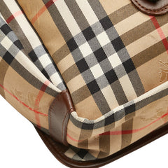 バーバリー ノバチェック シャドーホース ショルダーバッグ ベージュ ブラウン キャンバス レザー レディース BURBERRY 【中古】