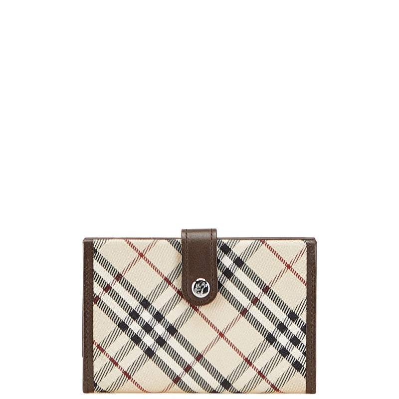 バーバリー チェック 手帳カバー ベージュ ブラウン キャンバス レザー レディース BURBERRY 【中古】