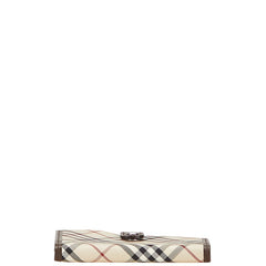 バーバリー チェック 手帳カバー ベージュ ブラウン キャンバス レザー レディース BURBERRY 【中古】