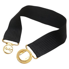 サンローラン YSLロゴ ワイドゴム ベルト ブラック ゴールド ポリエステル ゴム レディース SAINT LAURENT 【中古】