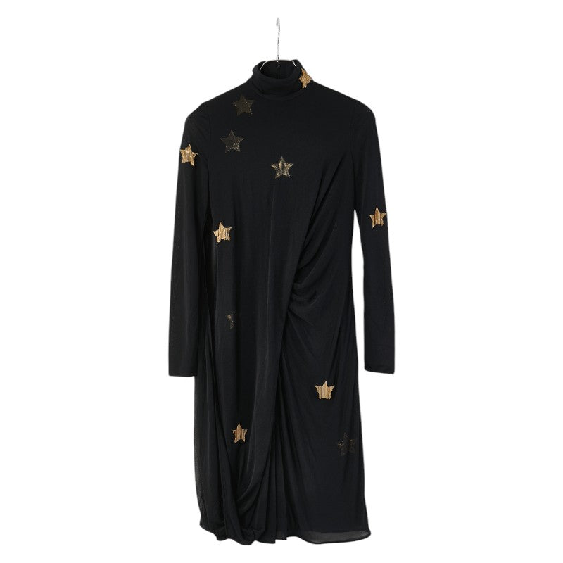 バーバリー 星 スター フリンジ ドレス ワンピース ブラック ゴールド レーヨン シルク レディース BURBERRY 【中古】