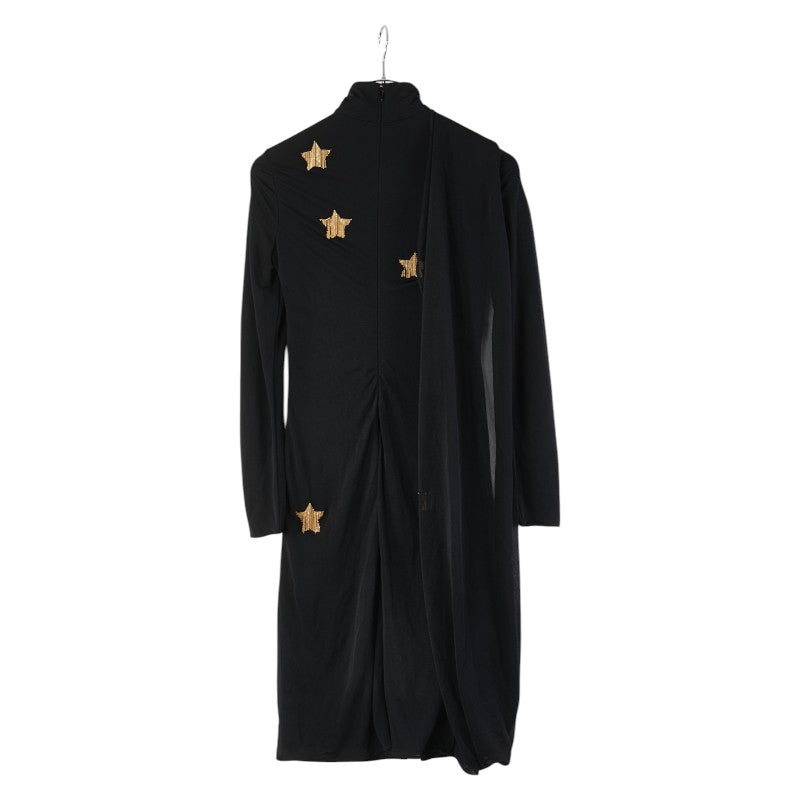 バーバリー 星 スター フリンジ ドレス ワンピース ブラック ゴールド レーヨン シルク レディース BURBERRY 【中古】