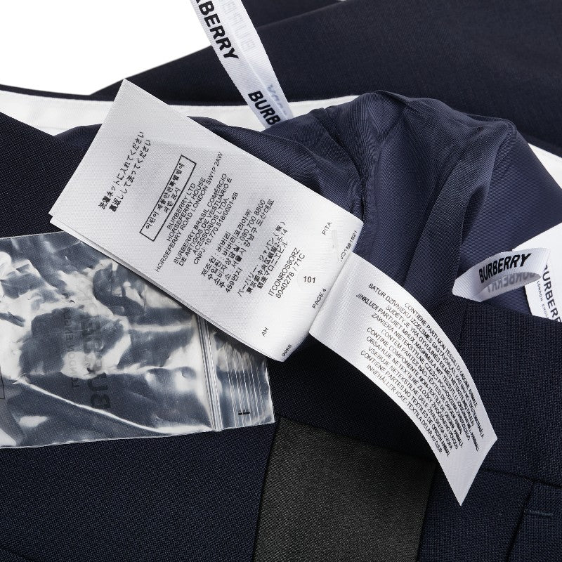 バーバリー サイドライン パンツ スラックス サイズ：38 ネイビー ブラック ウール モヘヤ レディース BURBERRY 【中古】