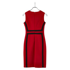 カルバンクライン バイカラー ノースリーブワンピース サイズ：2 レッド ブラック ポリエステル スパンデックス レディース Calvin Klein 【中古】