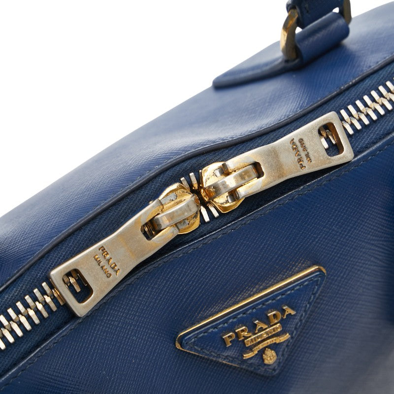 プラダ 三角ロゴプレート ハンドバッグ ブルー レザー レディース PRADA 【中古】
