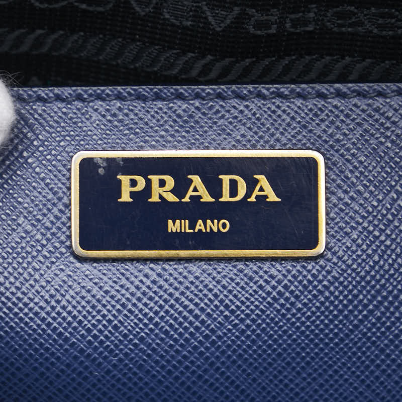 プラダ 三角ロゴプレート ハンドバッグ ブルー レザー レディース PRADA 【中古】