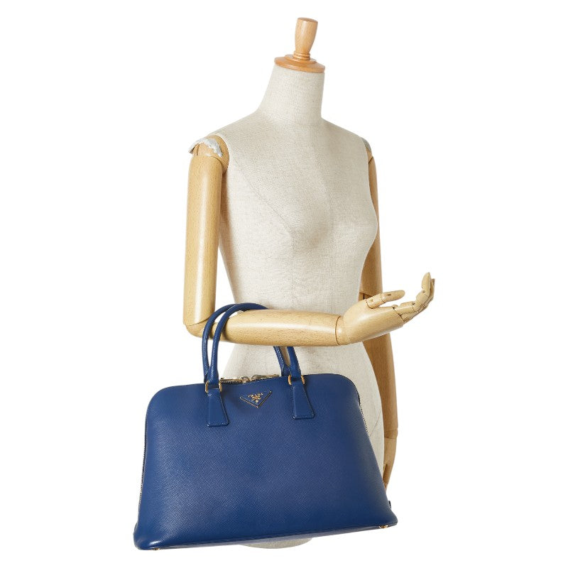 プラダ 三角ロゴプレート ハンドバッグ ブルー レザー レディース PRADA 【中古】