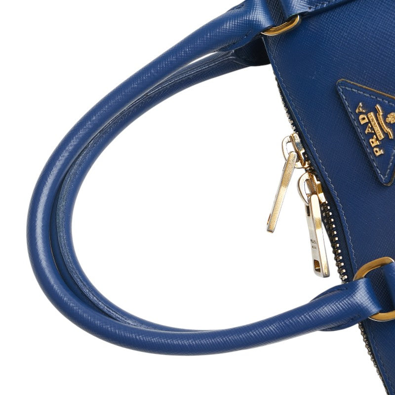 プラダ 三角ロゴプレート ハンドバッグ ブルー レザー レディース PRADA 【中古】