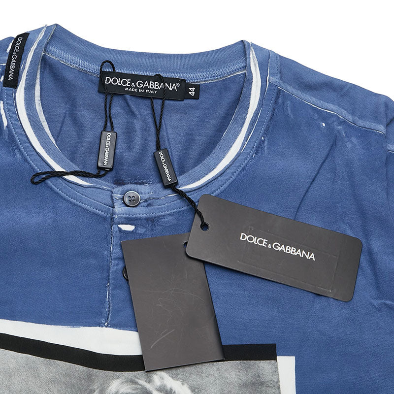 ドルチェアンドガッバーナ マリリンモンロー 切り替え ヘンリーネックTシャツ サイズ:44 ブルー コットン シルク メンズ DOLCE&GABBANA 【中古】