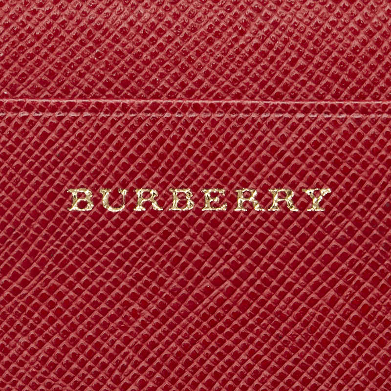 バーバリー ノバチェック ロゴプレート がま口 二つ折り財布 レッド レザー レディース BURBERRY 【中古】