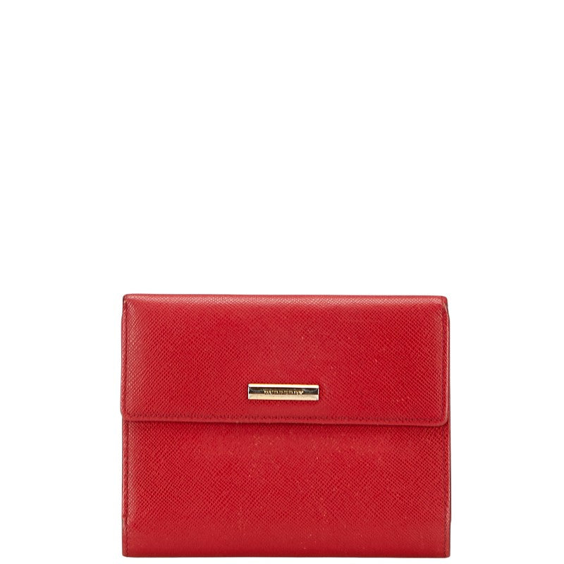 バーバリー ノバチェック ロゴプレート がま口 二つ折り財布 レッド レザー レディース BURBERRY 【中古】