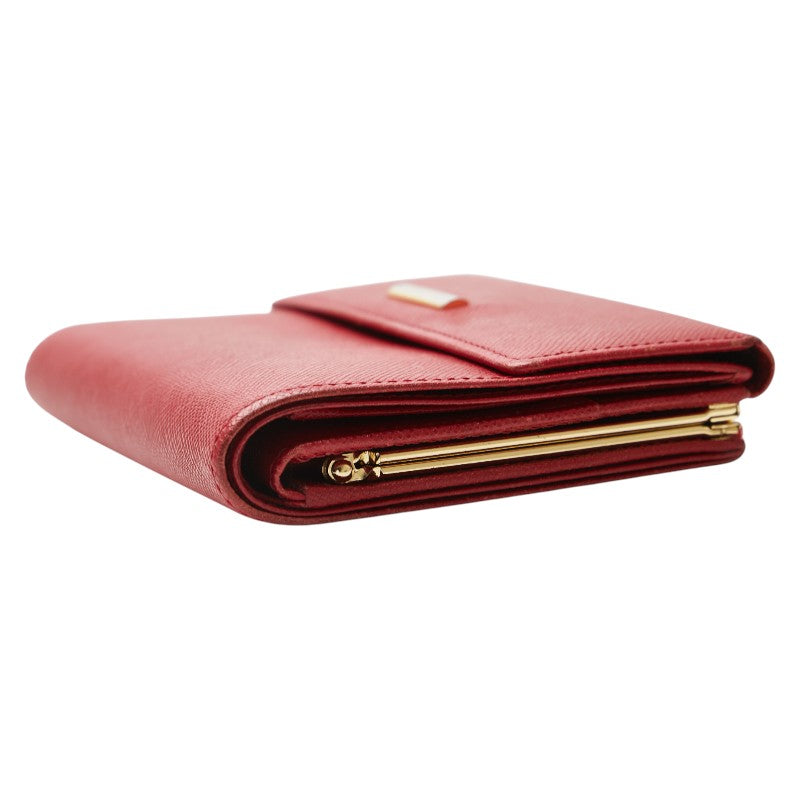 バーバリー ノバチェック ロゴプレート がま口 二つ折り財布 レッド レザー レディース BURBERRY 【中古】