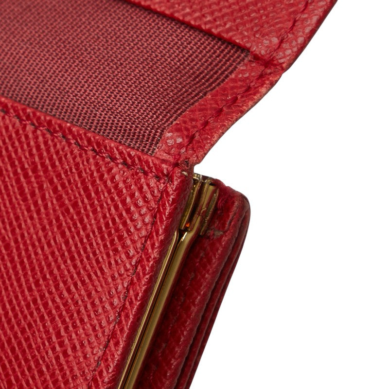 バーバリー ノバチェック ロゴプレート がま口 二つ折り財布 レッド レザー レディース BURBERRY 【中古】