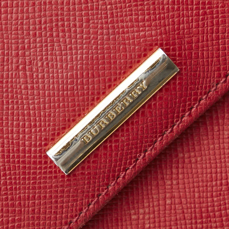 バーバリー ノバチェック ロゴプレート がま口 二つ折り財布 レッド レザー レディース BURBERRY 【中古】