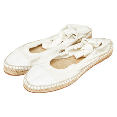 エルメス スリッポン エスパドリーユ サイズ:37 ホワイト キャンバス レザー レディース HERMES 【中古】