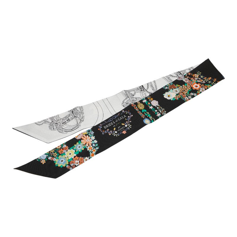 エルメス ツイリー BRIDES de GALA en Fleurs ブリッド ドゥ ガラ アン フルール スカーフ ブラック ホワイト マルチカラー シルク レディース HERMES 【中古】