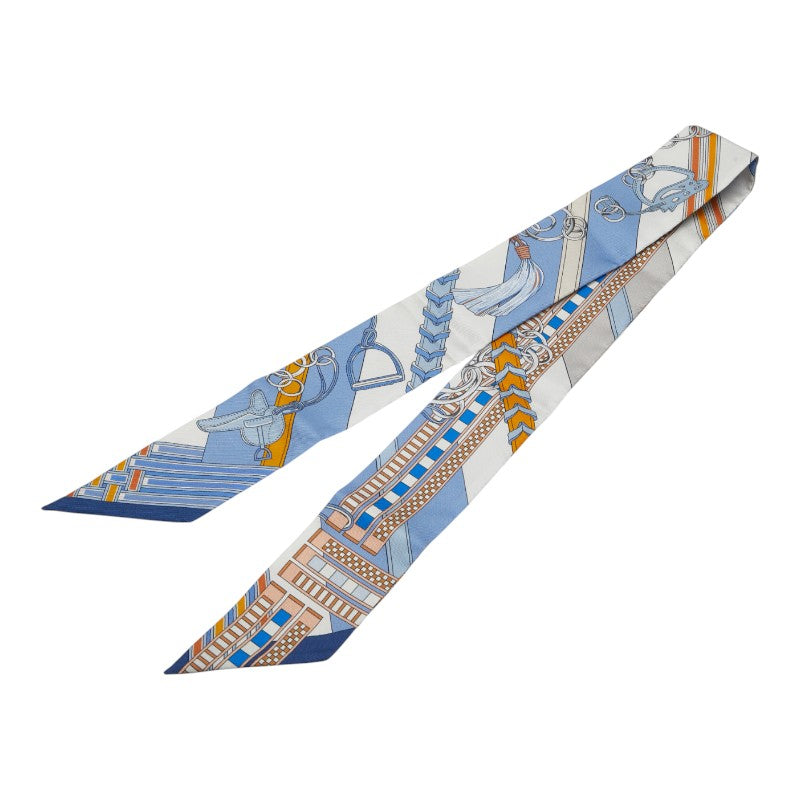 エルメス ツイリー Brides et Gris Gris 馬勒とチャーム スカーフ ブルー ホワイト マルチカラー シルク レディース HERMES 【中古】