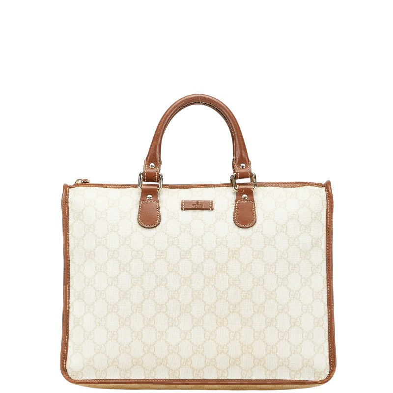 グッチ GGスプリーム ハンドバッグ 190259 ホワイト ブラウン PVC レザー レディース GUCCI 【中古】