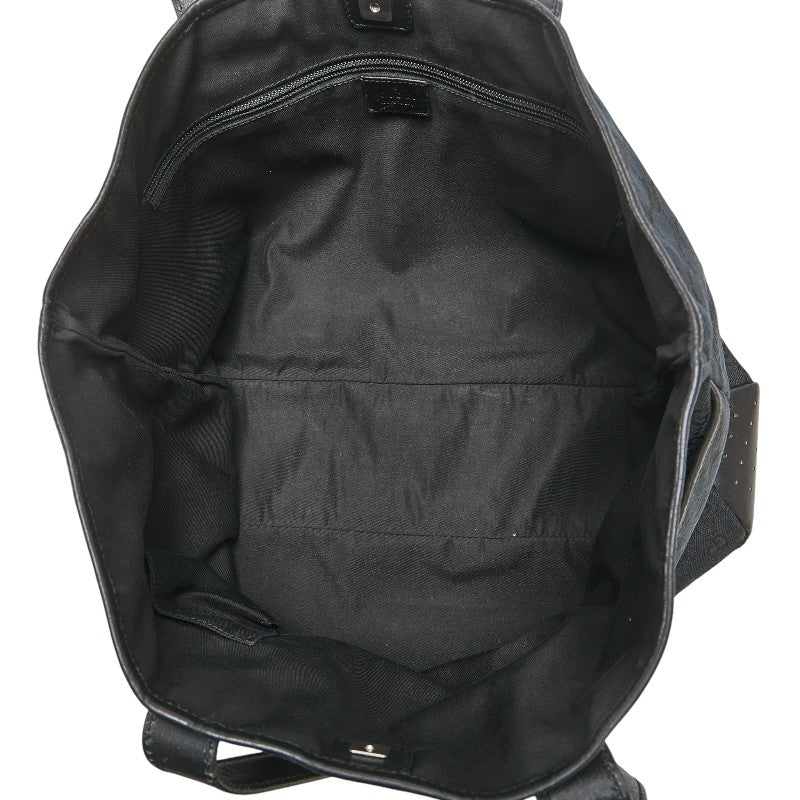 グッチ GGキャンバス トートバッグ 153238 ネイビー ブラック キャンバス レザー レディース GUCCI 【中古】