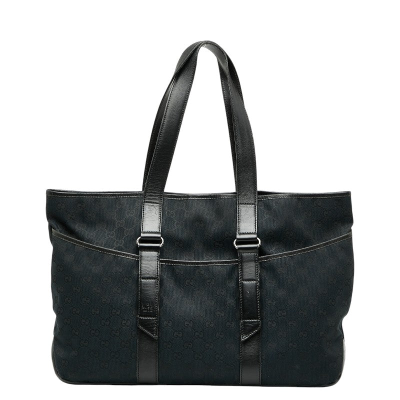グッチ GGキャンバス トートバッグ 153238 ネイビー ブラック キャンバス レザー レディース GUCCI 【中古】