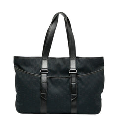 グッチ GGキャンバス トートバッグ 153238 ネイビー ブラック キャンバス レザー レディース GUCCI 【中古】