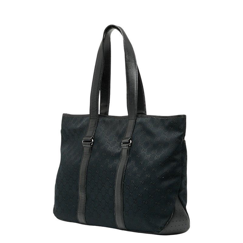 グッチ GGキャンバス トートバッグ 153238 ネイビー ブラック キャンバス レザー レディース GUCCI 【中古】