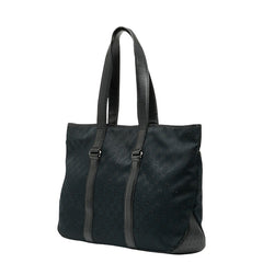 グッチ GGキャンバス トートバッグ 153238 ネイビー ブラック キャンバス レザー レディース GUCCI 【中古】