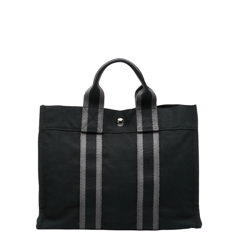 エルメス フールトゥ トートPM ハンドバッグ ブラック グレー キャンバス レディース HERMES 【中古】