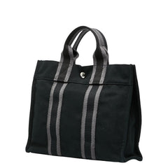 エルメス フールトゥ トートPM ハンドバッグ ブラック グレー キャンバス レディース HERMES 【中古】