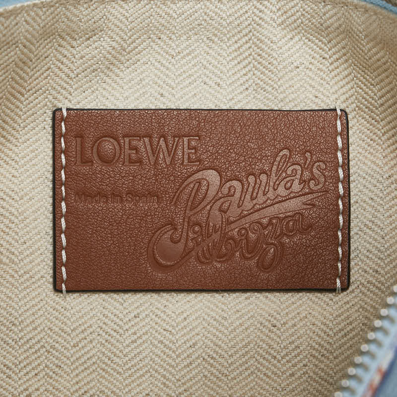 ロエベ ×パウラズイビザ ポーチ ライトブルー マルチカラー キャンバス レザー レディース LOEWE 【中古】