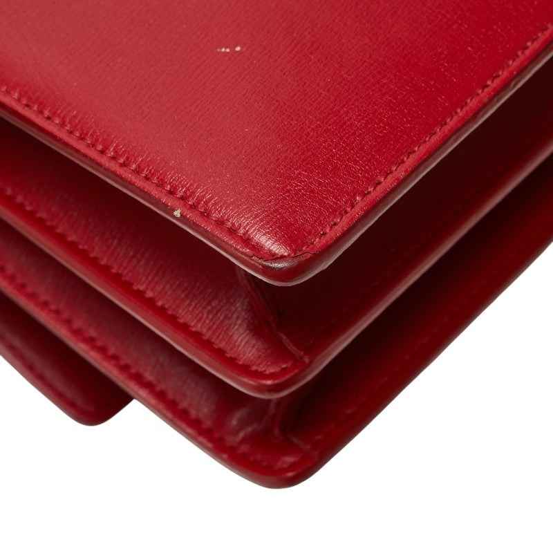 サンローラン YSLロゴ チェーン ショルダーバッグ レッド レザー レディース SAINT LAURENT 【中古】