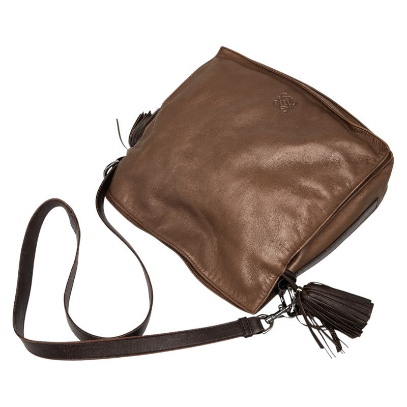 ロエベ アナグラム フラメンコ タッセル ショルダーバッグ ブラウン レザー レディース LOEWE 【中古】