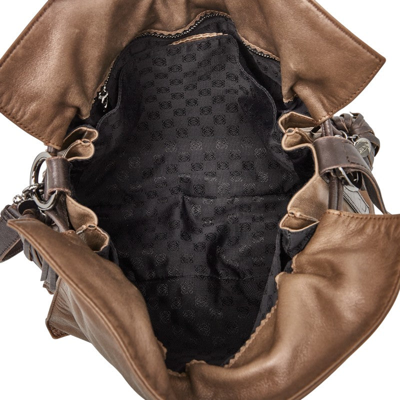 ロエベ アナグラム フラメンコ タッセル ショルダーバッグ ブラウン レザー レディース LOEWE 【中古】
