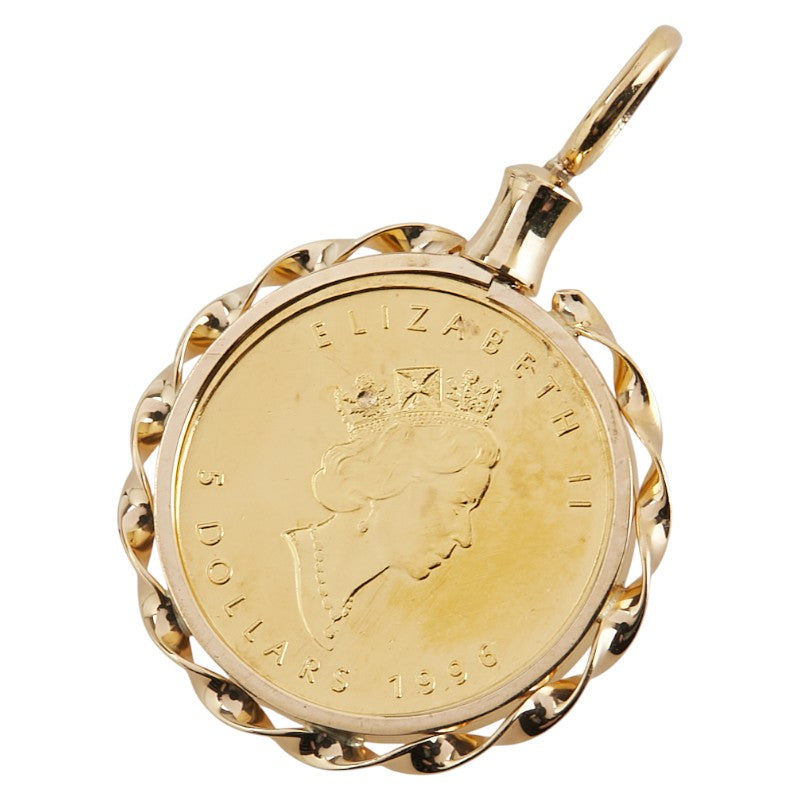 K24YG イエローゴールド K18YG イエローゴールド カナダ 10OZ エリザベス2世 メイプルリーフ 5ドル金貨 ペンダントトップ レディース 【中古】