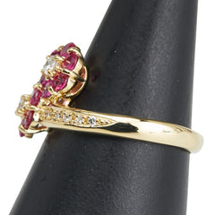 K18YG イエローゴールド ルビー1.03ct ダイヤ0.22ct 花 フラワー モチーフ リング 指輪 レディース 18号 【中古】