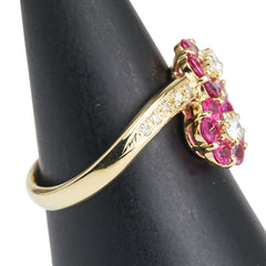 K18YG イエローゴールド ルビー1.03ct ダイヤ0.22ct 花 フラワー モチーフ リング 指輪 レディース 18号 【中古】