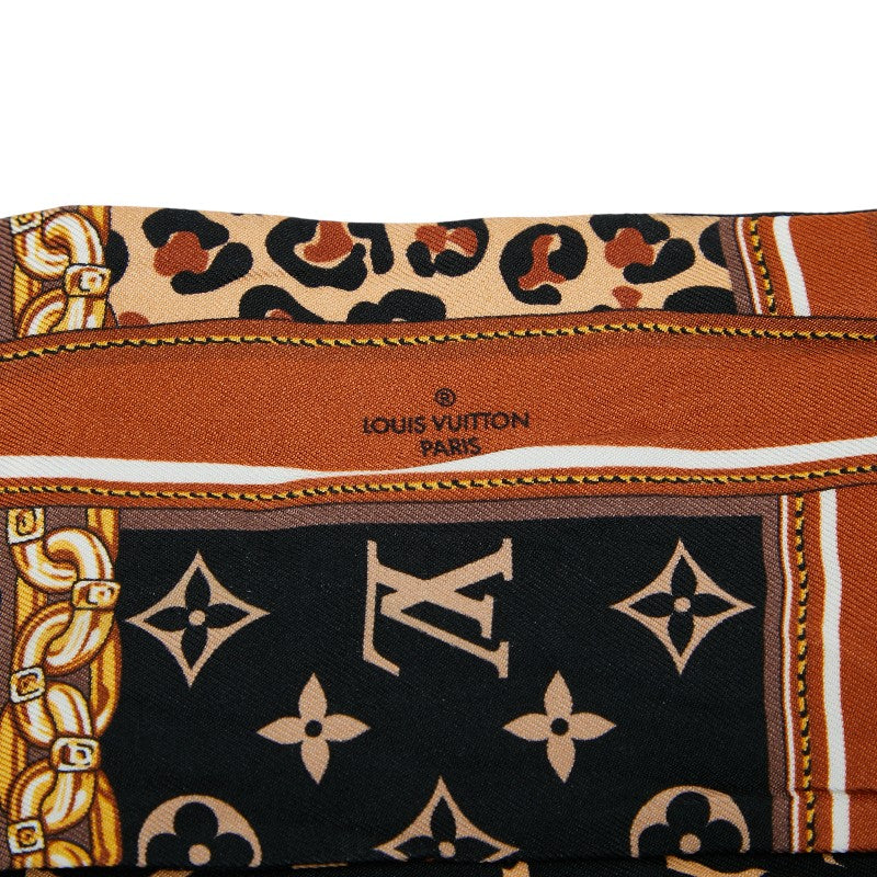 ルイ ヴィトン モノグラム バンドー レオパード 豹 ヒョウ スカーフ M00417 ベージュ ブラック シルク レディース LOUIS VUITTON 【中古】
