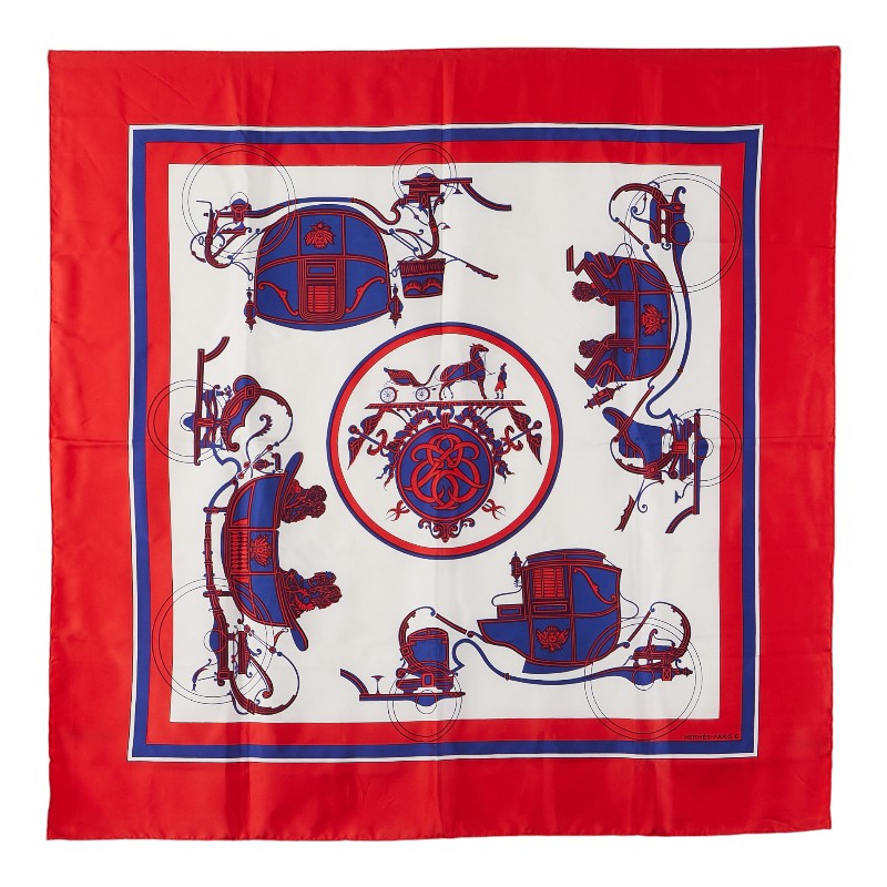 エルメス カレ90 EX-LIBRIS エクスリブリス スカーフ レッド ホワイト マルチカラー シルク レディース HERMES 【中古】