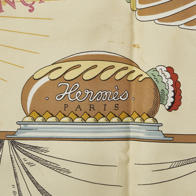 エルメス カレ90 A LA GLOIRE DE LA CUISINE FRANCAISE フランス料理を讃えて スカーフ ブルー ベージュ マルチカラー シルク レディース HERMES 【中古】