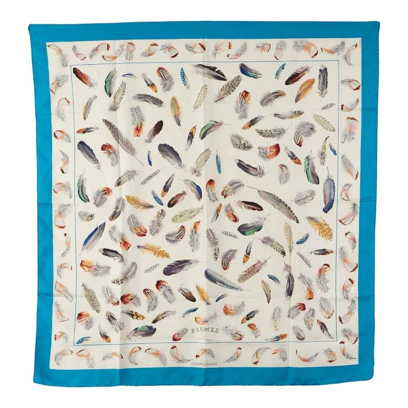 エルメス カレ90 PLUMES par Henride Linares 羽 スカーフ ブルー ホワイト マルチカラー シルク レディース HERMES 【中古】