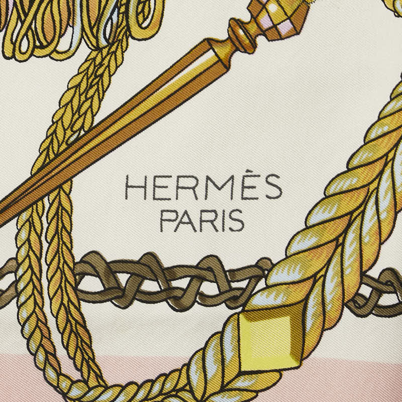 エルメス カレ90 Le Timbalier ティンパニ奏者 スカーフ ピンク ホワイト マルチカラー シルク レディース HERMES 【中古】